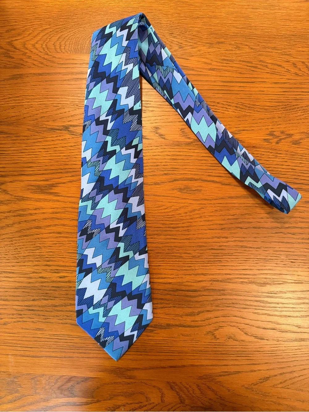 Vintage Missoni Silk Tie Neiman Marcus Blue Purple Chevron Zig Zag Geometric